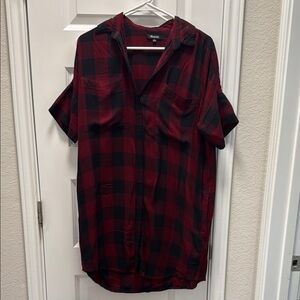 Women’s Madewell Plaid Button-Up Dress in Red/Burgundy/ Black